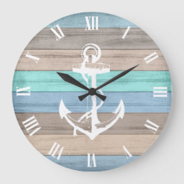 Rustic Beach Wood Nautical Rand & Anchor Stor Klocka