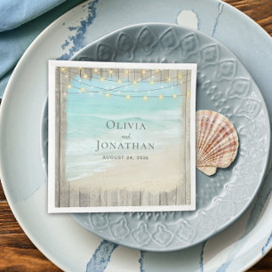 Rustic Beach Wood String Ljus Vågar Bröllop Pappersservett