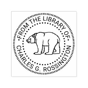 Rustic Bear #6B Rund bibliotekets boknamn Självfärgande Stämpel