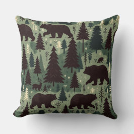 Rustic Bear and Forest Scene Kudde