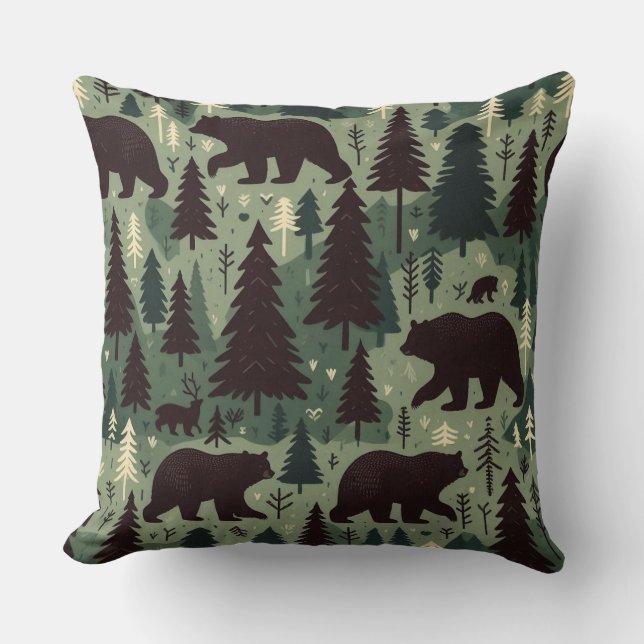 Rustic Bear and Forest Scene Kudde (Framsida)