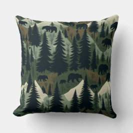 Rustic Bear and Forest Scene Kudde