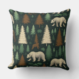 Rustic Bear and Forest Scene Kudde