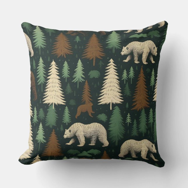 Rustic Bear and Forest Scene Kudde (Framsida)