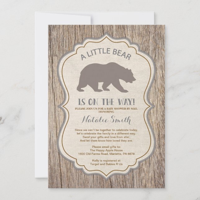 Rustic Bear Baby Shower efter e-postinbjudan Inbjudningar (Framsida)