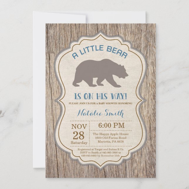 Rustic Bear Baby Shower-inbjudan Boy Inbjudningar (Framsida)