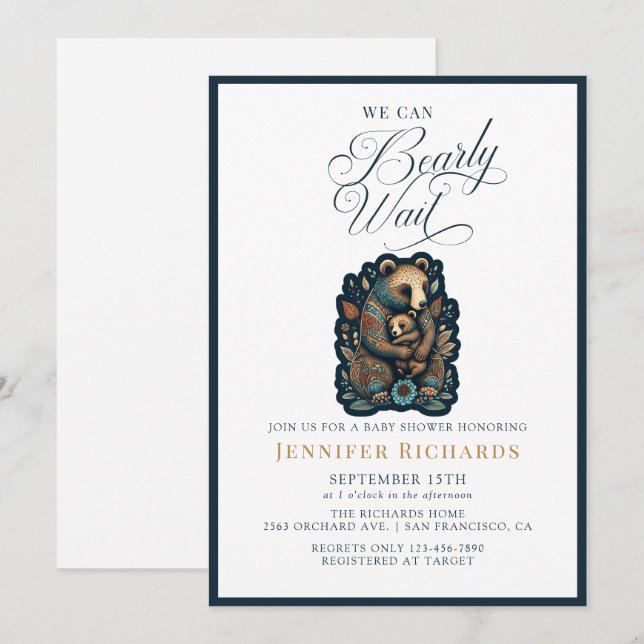 Rustic Bear Baby Shower Inbjudningar (Fram/baksida)