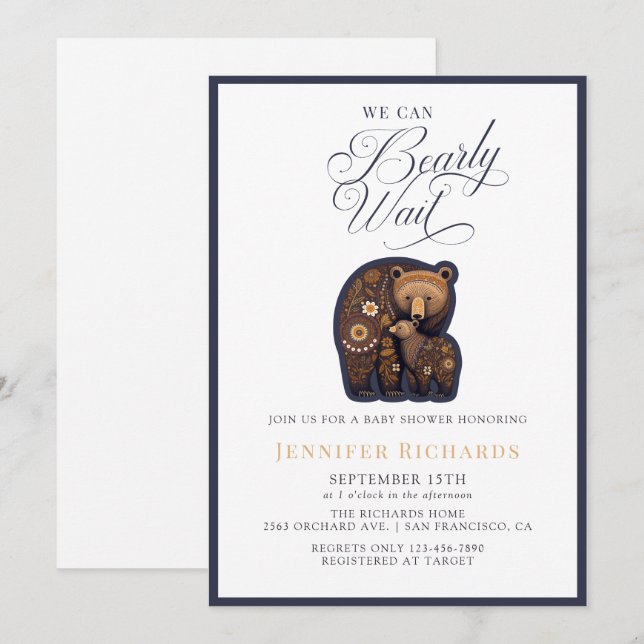 Rustic Bear Baby Shower Inbjudningar (Fram/baksida)