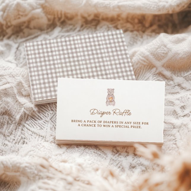 Rustic Bear Brun Gingham Blöja Lotteri Tilläggskort (Rustic Bear Blue Gingham Boy Baby Shower Diaper Raffle card)