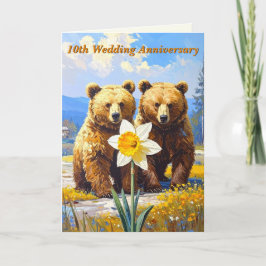 Rustic Bear Couple Daffodil 10:e Bröllop Anniv. Kort