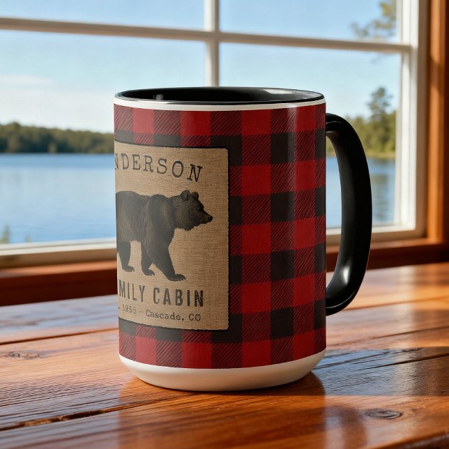 Rustic Bear Family Cabin Red Buffalo Play Large Mugg (Skapare uppladdad)