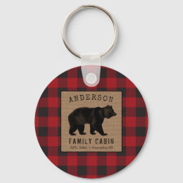 Rustic Bear Family Cabin Red Buffalo Play Round Nyckelring