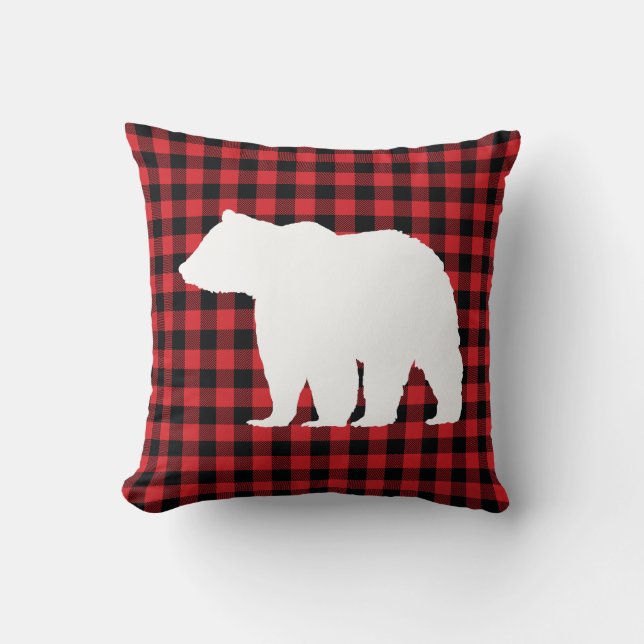 Rustic Bear Plagt Wilderness Cabin Dekorativ kudde (Framsida)