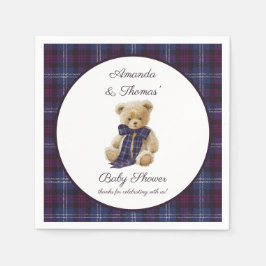 Rustic Bear Purple Bow Baby Shower  Pappersservett
