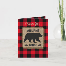 Rustic Bear Red Black Buffalo Family Namn Lodge Tack Kort