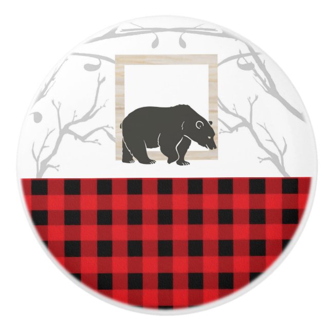 Rustic Bear & Red Buffalo-rutig landsbygd Knopp (Framsidan)