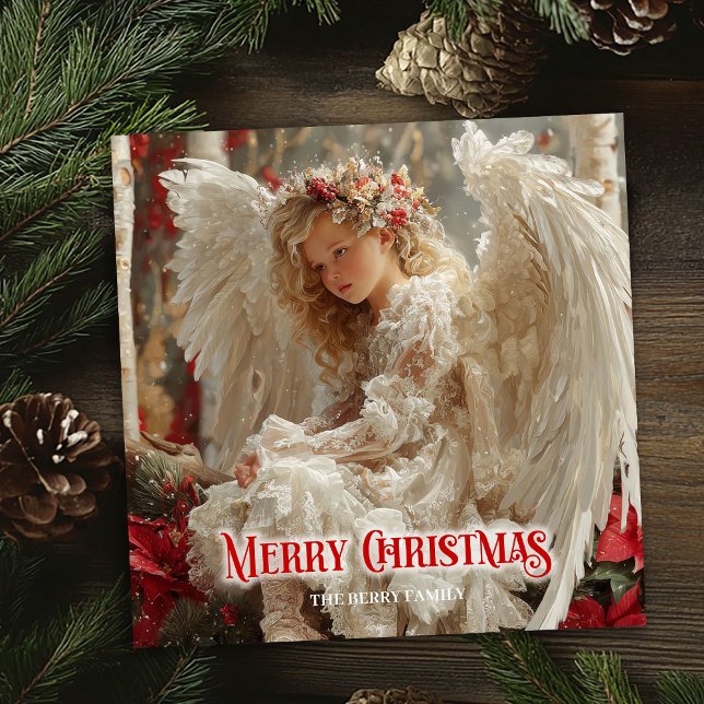 Rustic beautiful angel digital Christmas greeting Julkort (Rustic beautiful angel digital Christmas greeting)