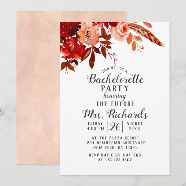 Rustic Beauty Blommigt Bachelorette-partiets inbju Inbjudningar (Fram/baksida)