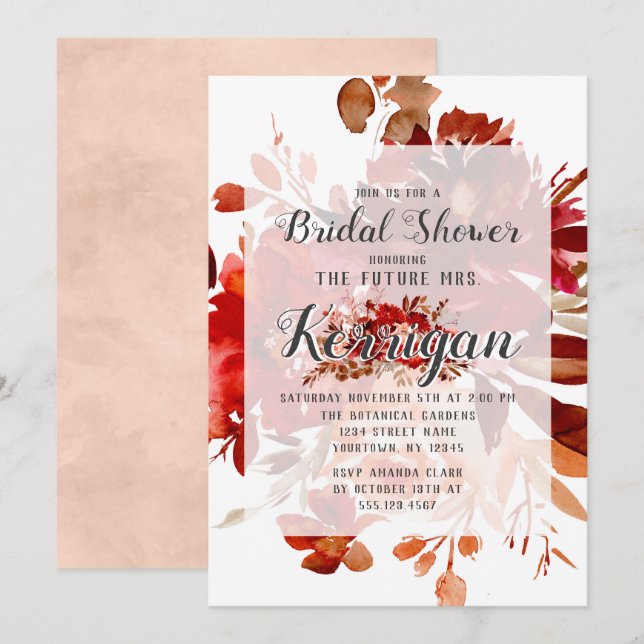 Rustic Beauty Blommigt Fall Wedding Möhippa Inbjudningar (Fram/baksida)