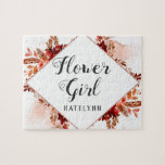 Rustic Beauty Blommigt Framed Bohemian Flower Girl Pussel<br><div class="desc">Rustic Beauty Blommigt Framed Watercolor Bohemian Autumn eller Fall Design med Boho Hand Painting Feathers, Flowers och Mjuk av färgstark orange, rost, rött, Burgundy, Marsala och persikofärgat löv och löv. Med Hand plockade Line inslag, Swirly Hand Lettered Typsnitt, ro guld foil glitter, Paint Push Strokes och Geometric Diamond Ram Flower...</div>