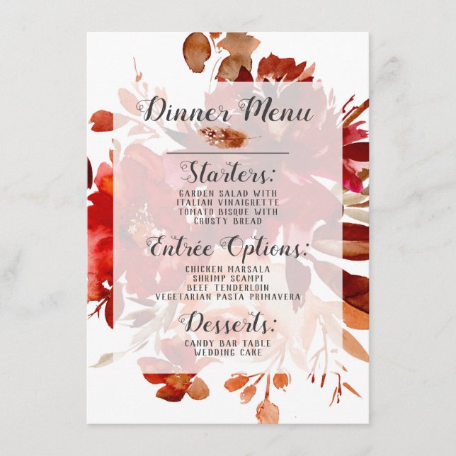 Rustic Beauty Blommigt Framed Watercolor Bohemian Meny (Framsida)