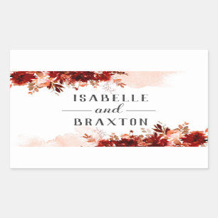 Rustic Beauty Blommigt Gräns Fall Monogram Bröllop Rektangulärt Klistermärke