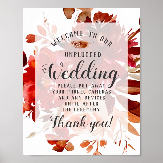Rustic Beauty Blommigt Unplugged Bröllop Bord Sign Poster (Framsidan)