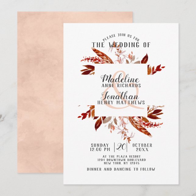 Rustic Beauty Boho Chic Fall Wandeand Bröllop Inbjudningar (Fram/baksida)