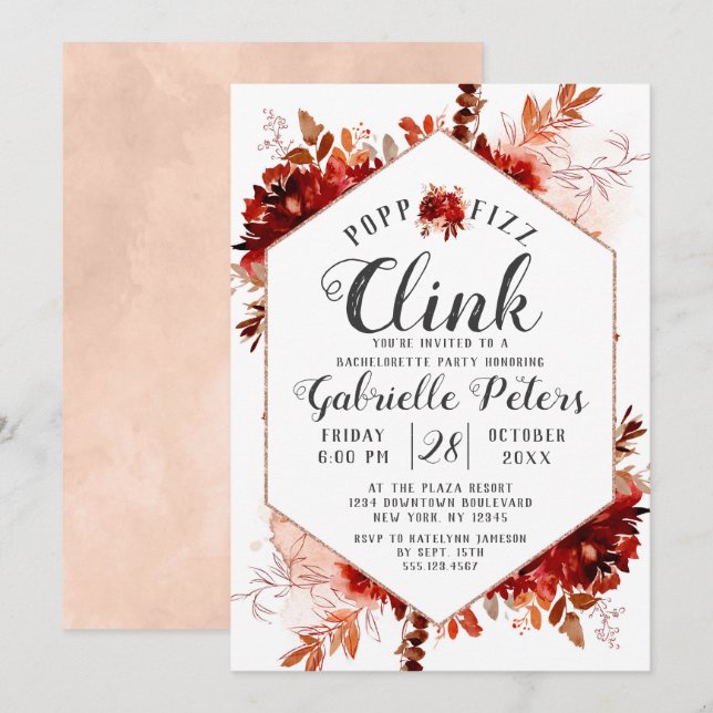 Rustic Beauty Pop Fizz Clink Bachelorette Party Inbjudningar (Fram/baksida)