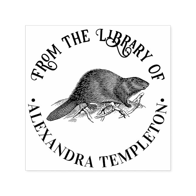 Rustic Beaver #2 Rund Bibliotek Bok Namn Självfärgande Stämpel (Design)