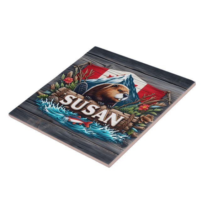 Rustic Beaver av Snowy Mountain Kakelplatta (Sidan)