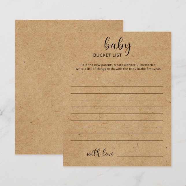 Rustic - Bebis hinklista baby shower spel (Fram/baksida)