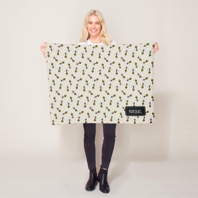 Rustic Bee Baby Blanket med eget namn Fleecefilt (På plats)