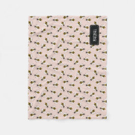 Rustic Bee Flicka Blanket med eget namn Fleecefilt