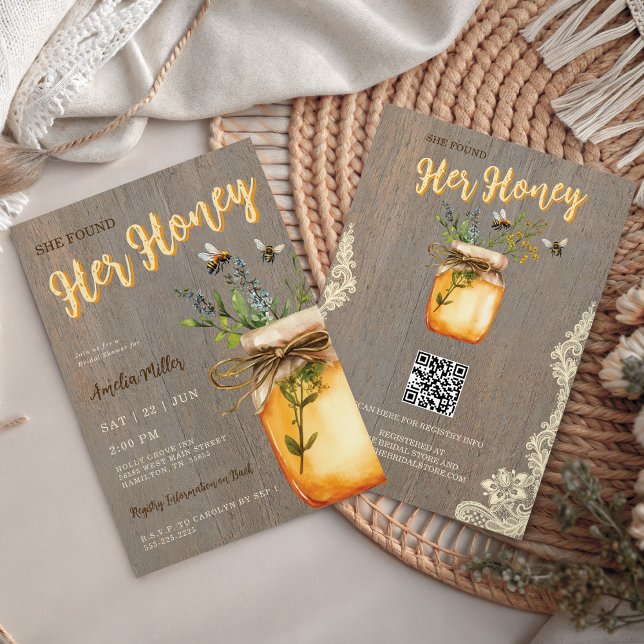 Rustic Bee Hon Fann Sin Honung Bröllopsdusch Inbjudningar (Rustic Bee She Found Her Honey Bridal Shower Invitation)