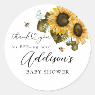 Rustic Bee Solblommor Baby Shower Favor Runt Klistermärke