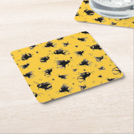 Rustic Bee Underlägg - Hand plockade, Farmhouse Gi Papper Kvadrat