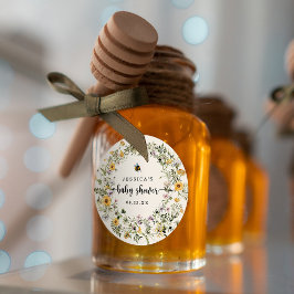 Rustic Bee WildblommBaby Shower Round Sticker Runt Klistermärke