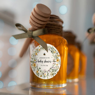 Rustic Bee WildblommBaby Shower Round Sticker Runt Klistermärke