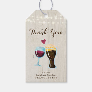 Rustic Beer & Red Vin Toast Bröllop Tack Presentetikett