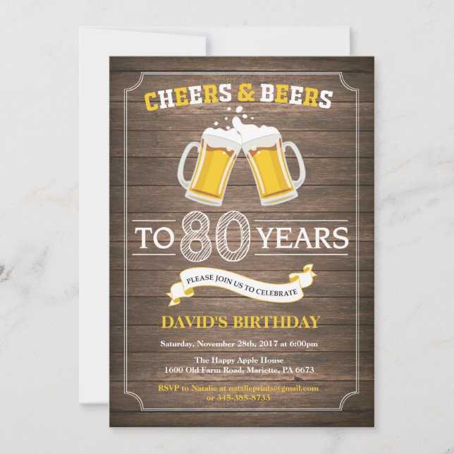 Rustic Beer Surprise 80:e födelsedagsinbjudan Inbjudningar (Framsida)