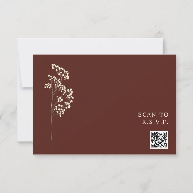 Rustic Beet Red Gypsophila QR Code Bröllop OSA Kort (Framsida)