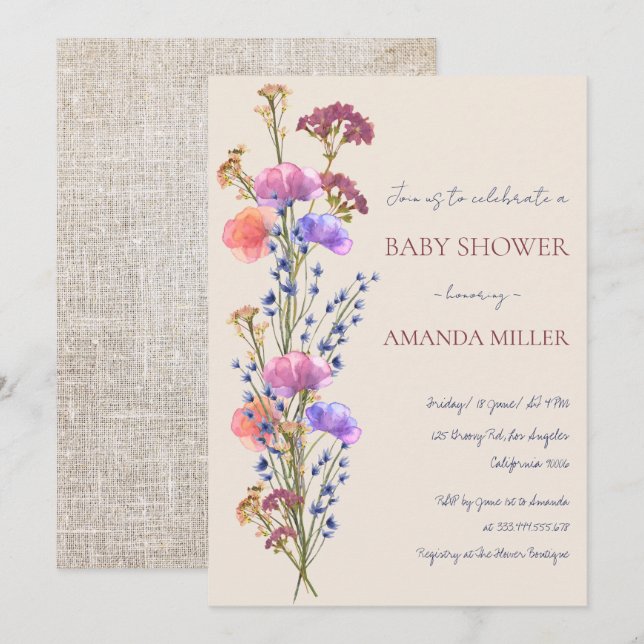 Rustic Beige Acrylic Blommigt Bouquet Baby Shower Inbjudningar (Fram/baksida)
