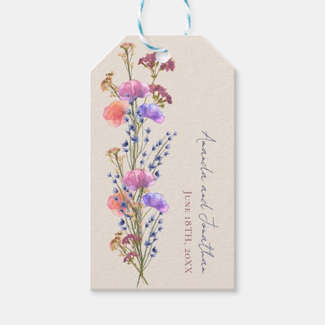 Rustic Beige Acrylic Blommigt Bouquet Bröllop Presentetikett (Framsidan)