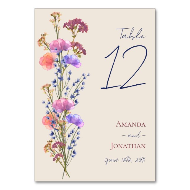 Rustic Beige Acrylic Blommigt Bröllop Bordsnummer (Framsidan)