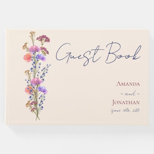 Rustic Beige Acrylic Blommigt Bröllop Gästböcker (Framsida)