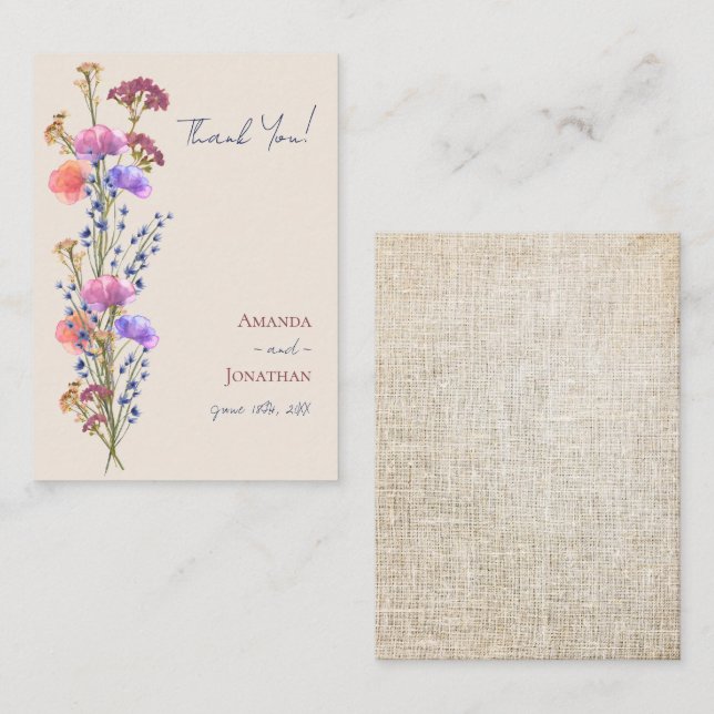 Rustic Beige Acrylic Blommigt Bröllop Tack Anteckningskort (Fram/baksida)