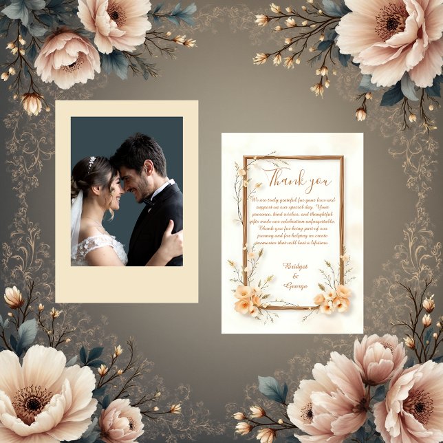 Rustic Beige Botanical Bröllop Tack Kort (Skapare uppladdad)