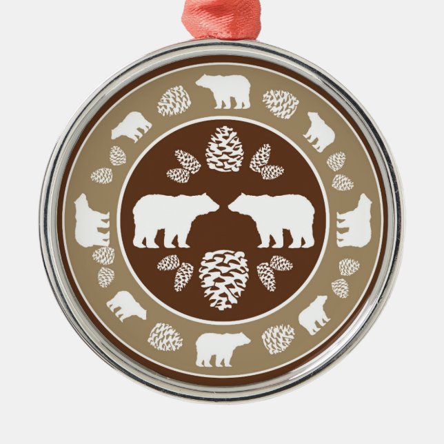 Rustic beige brun björn pinekon, rund ornament (Framsidan)