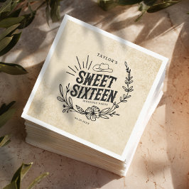 Rustic Beige Cowgirl Blommigt Sweet sixteen Birthd Pappersservett